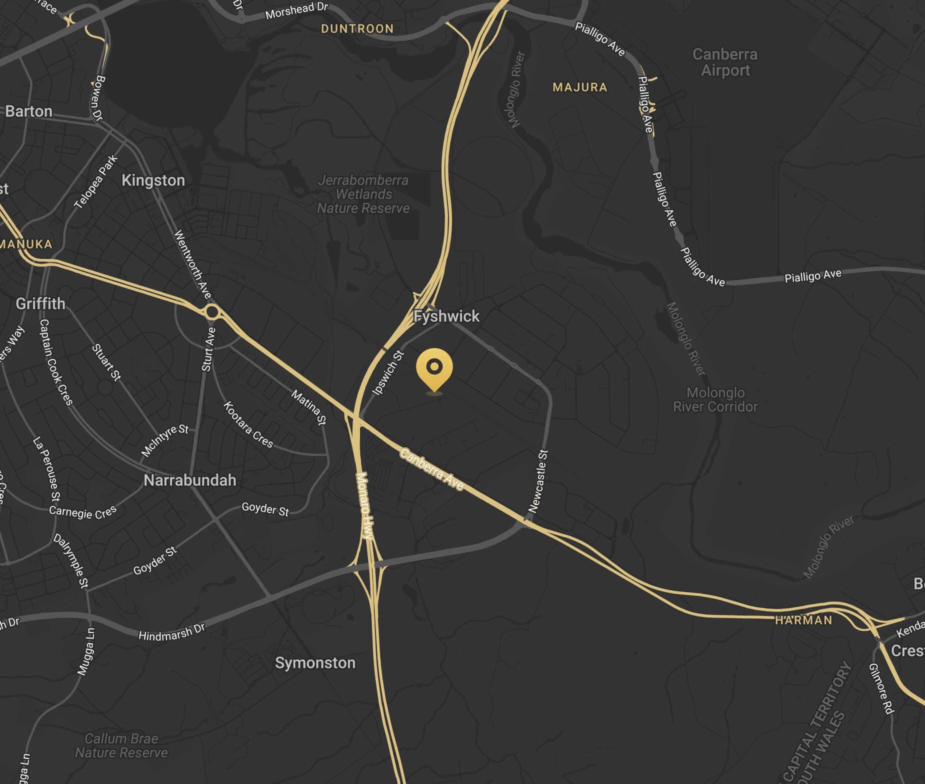 Map showing CBR Badminton Centre at 27 Lithgow St, Fyshwick ACT 2609